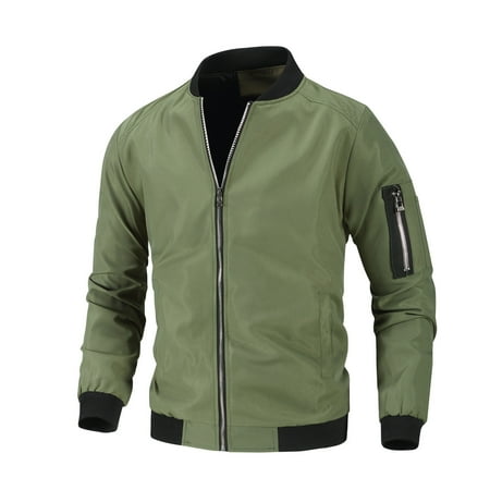 BXINGOHAI bomber jackets for men big and tall zip pockets jacket full zip solid Stand Collar jackets outdoor Baseball Uniform shirts Green XXXXXL