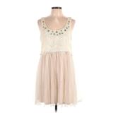 American Eagle Outfitters Cocktail Dress - DropWaist Scoop Neck Sleeveless: Ivory Stars Dresses - Women's Size Large