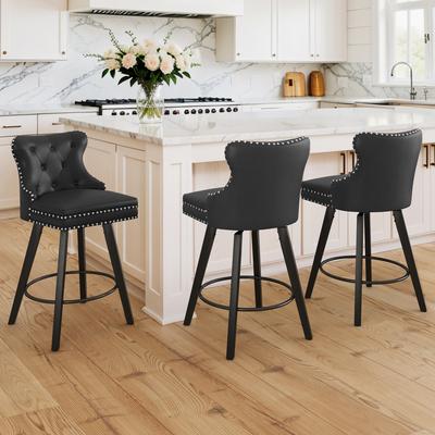 LUE BONA Swivel Bar Stools Counter Height, Upholstered Counter Stools with Backs - 26