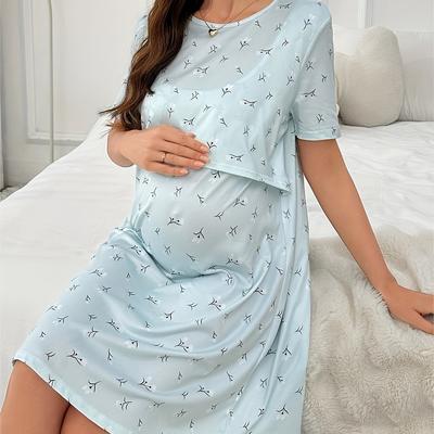 TEMU Pregnant Women's Flowers Leaves Print Casual Comfortable Sleep Dress