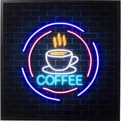 Bild Kaffee, schwarz, LED, schwarzer Rahmen, 80x80cm