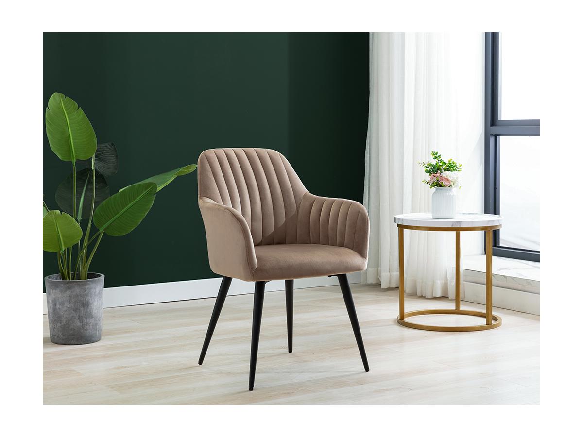 Sedia con braccioli in Velluto Beige e Metallo Nero - Lotto di 6 - ELEANA