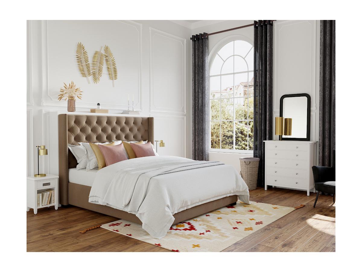 Letto matrimoniale con testata capitonné 180 x 200 cm in Tessuto Beige - MASSIMO