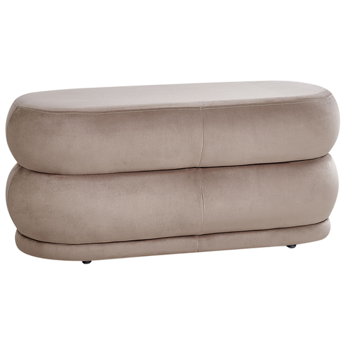 Bettbank Taupe Stoffbezug Samt 90 cm Oval Glamourös Edel Elegant Sitzbank für Schlafzimmer Flur Diele Eingangsbereich