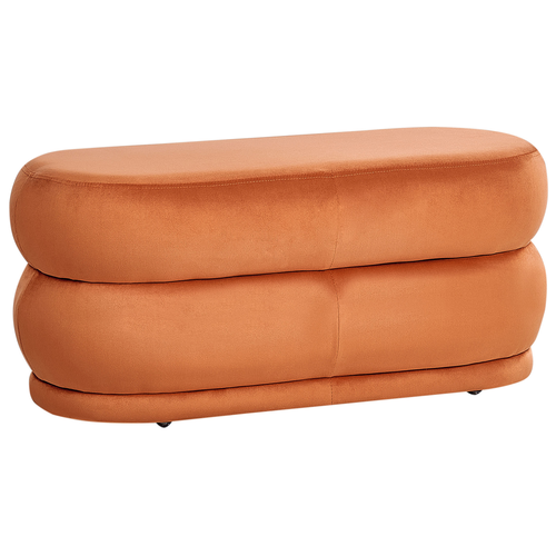 Bettbank Orange Stoffbezug Samt 90 cm Oval Glamourös Edel Elegant Sitzbank für Schlafzimmer Flur Diele Eingangsbereich