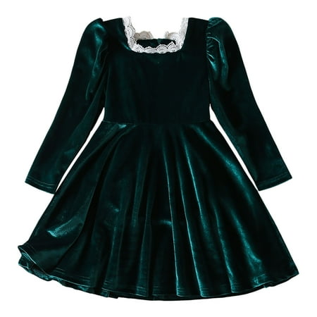 TJAZFJPA Girls Fall Dresses Size 6 Wedding Teen Kids Girls Solid Lace Long Sleeve Trendy Birthday Princess Dresses Navy Blue Homecoming Dress Toddler Holiday Dress 5-6 Years