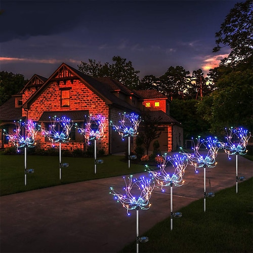 Luci da giardino all'aperto a forma di fuochi d'artificio solari per percorso 2x 1x luci LED a picchetto per decorazione paesaggistica di giardini e cortili 120LEDs Luce fatata per giardino strada