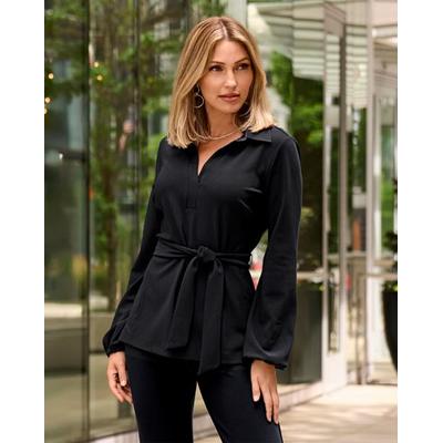 Boston Proper - Jet Black - Beyond Travel Tie Waist Tunic Top - XXS