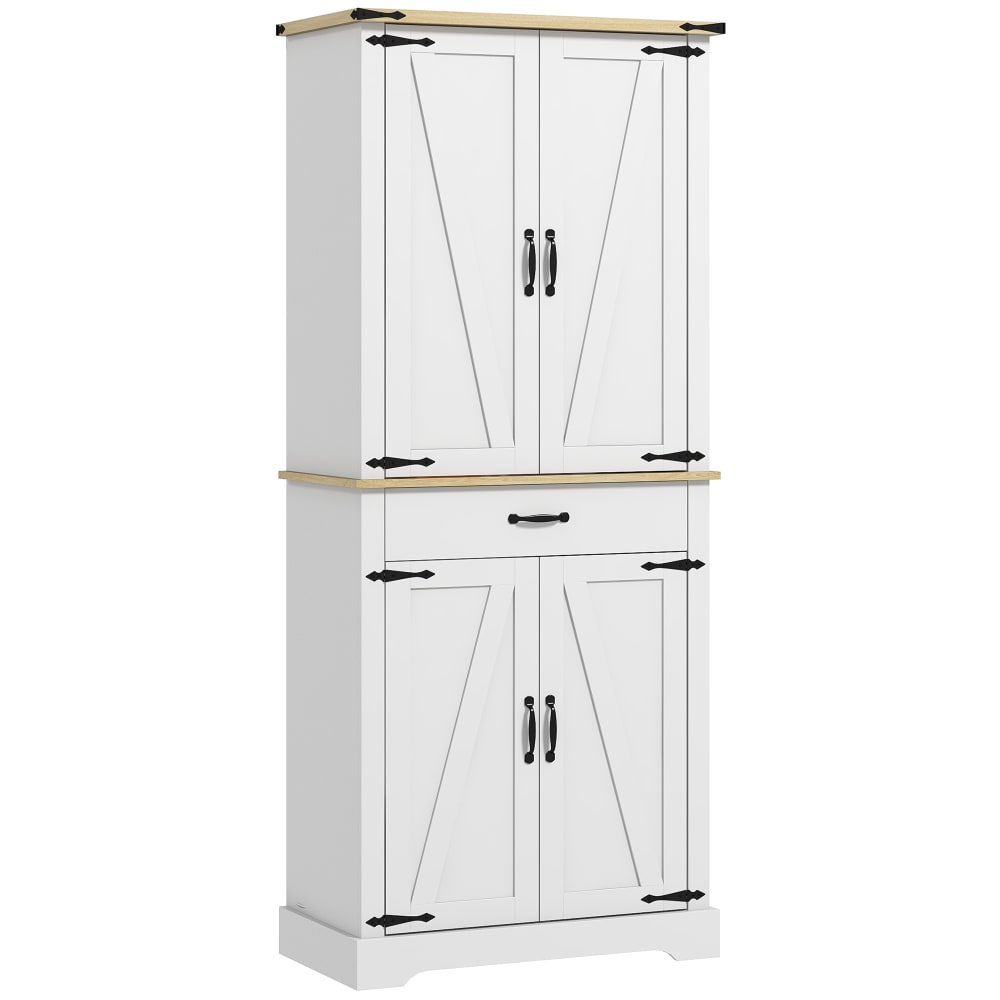 Buffet haut 4 portes multiples étagères tiroir blanc aspect bois