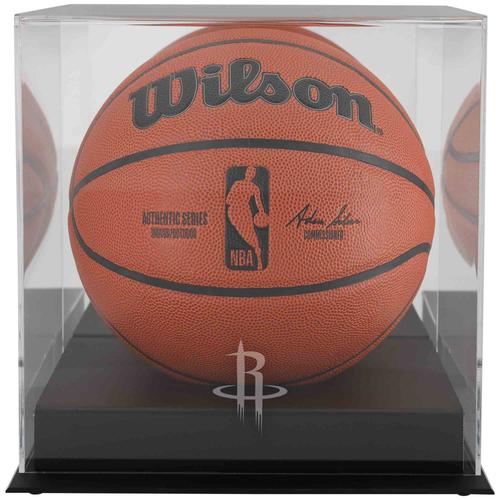 Basketball-Vitrine mit Logo des Houston Rockets, schwarz, mit verspiegelter Rückseite