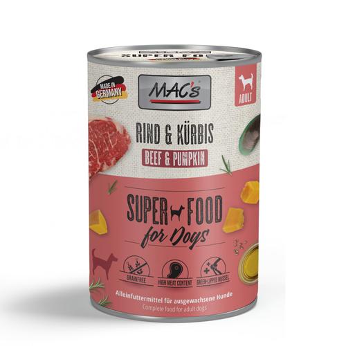 Sparpaket: 24x400g MAC's Adult Superfood Rind & Kürbis Hundefutter nass