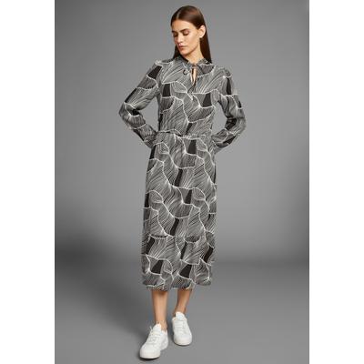 Midikleid HECHTER PARIS, Damen, Gr. 46, N-Gr, schwarz (schwarz, gemustert), Obermaterial: 100% Viskose, feminin, figurumspielend wadenlang, Langarm, Kleider, mit modischen Print Image