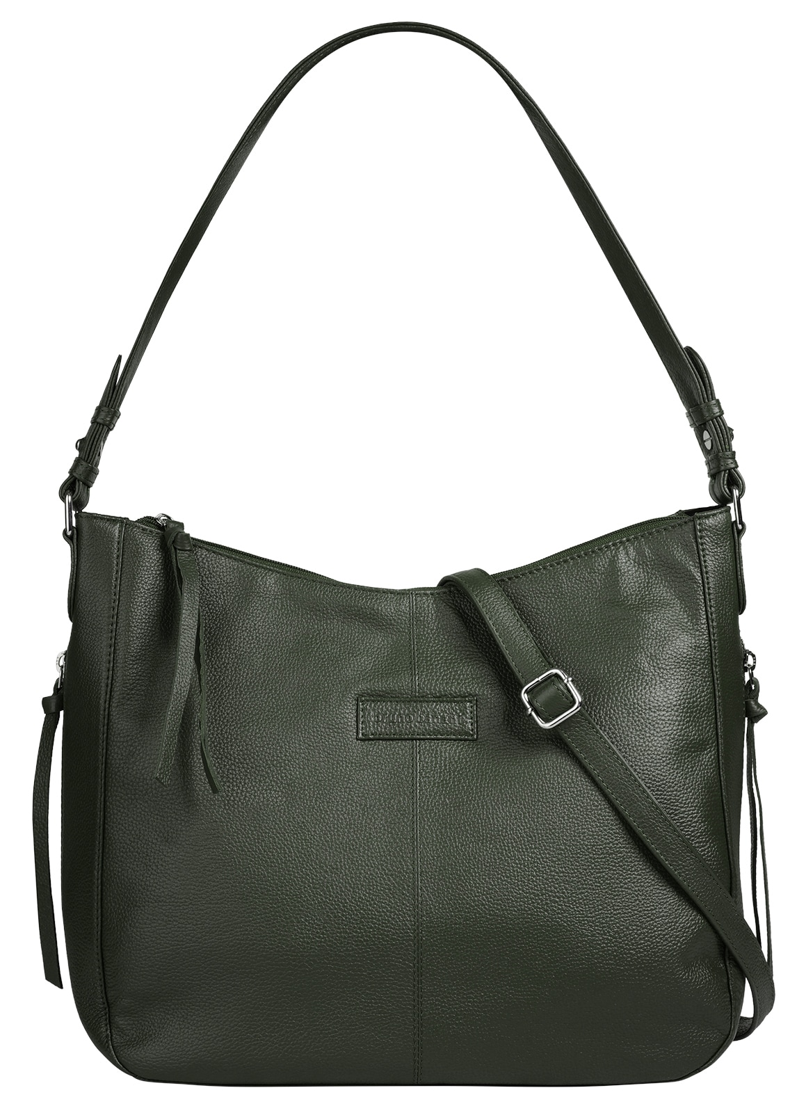 Shopper BRUNO BANANI, Damen, Gr. B/H/T: 35cm x 28cm x 13cm onesize, grün (oliv), Leder, leicht glänzend, unifarben, Taschen Shopper, echt Leder