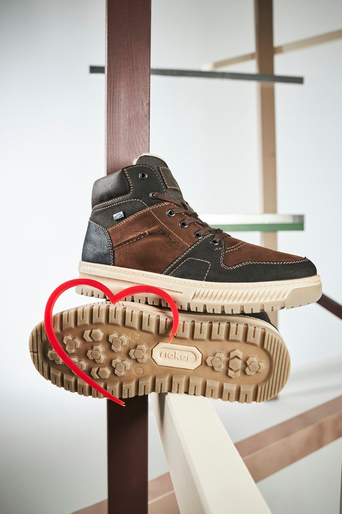 Winterboots RIEKER, Herren, Gr. 43, braun (dunkelbraun kombiniert), Leder, Lederimitat, Textil, Schuhe Winterboots, Sneaker, Schnürboots - 150 Jahre RIEKER Jubiläumsartikel