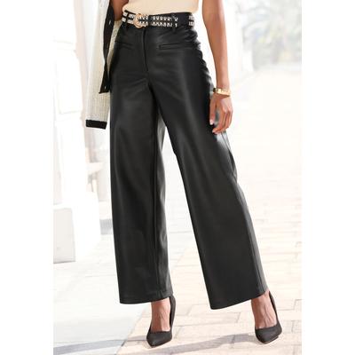 Lederimitathose LASCANA, Damen, Gr. 38, N-Gr, schwarz, Web, Obermaterial: 100% Polyester. Beschichtung: 100% Polyurethan, unifarben, modisch, figurumspielend lang, Hosen, in gerader Form, Kunstleder, festlich, modern Image