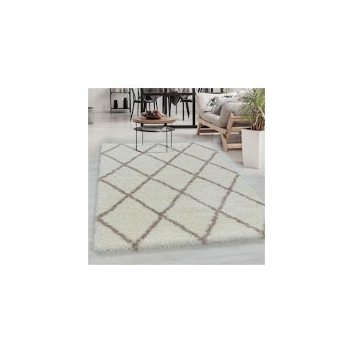 Carpetsale24 Hochflor Teppich Rauten Design Flauschiger Langflor Wohnzimmerteppich, Creme, 280 x 370 cm