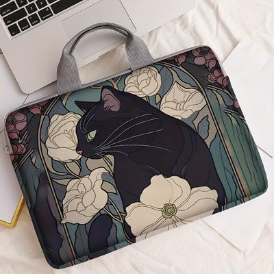 TEMU Black Cat With Peonies Laptop Sleeve - 14.96