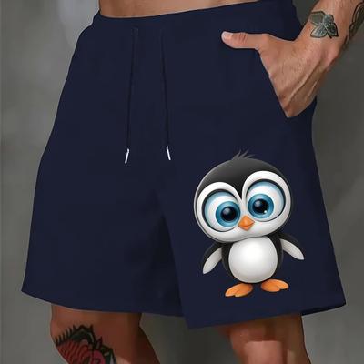 TEMU Penguin Print, Men's Casual Comfortable Drawstring Shorts, Breathable Jogger Sports Shorts, Men's Clothes For Outdoor Activities