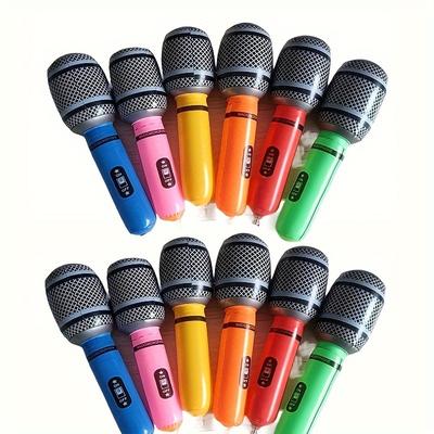 TEMU 12 Pack Inflatable Microphones Random Colors, Plastic Music Party Decor Props, Air-fillable Musical Instruments For Wedding, Bachelor Party, Christmas, - No Electricity Needed