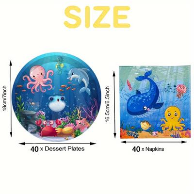 TEMU Ocean Under The Sea Party Supplies: 80 Pcs Plates & Napkins - Ocean Themed Tableware Set For Underwater Dolphin Party Decorations - Serves 40 - Christmas, Easter, Summer, Fall, Winter