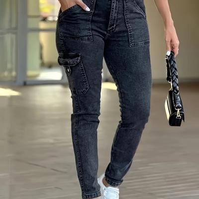 TEMU Plus Size Belted Skinny Fit Side Pocket Sexy Plain Black , Women's Denim Jeans & Clothing