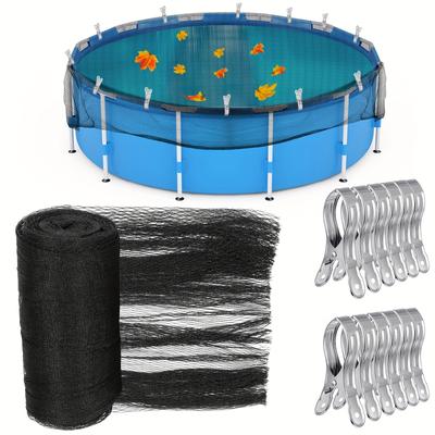 TEMU Pool Leaf Net Cover Above Ground Pool Winter Mesh Cover With 12 Pcs Swimming Pool Cover Clips For Above Ground Pool, Keeps Leaves Out Of Your Pool, Black (fit For 18')