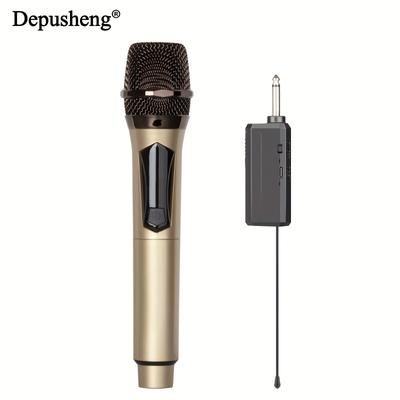 TEMU Depusheng Wireless Microphone System, Handheld With Rechargeable Receiver, 6.35mm Jack, Single-, Usb Charging, 1200mah Polymer Battery, For Party, , Meeting, Wedding