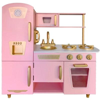 Kinderküche aus Holz Robincool Leire Pink 85x33x89 cm Spielzeugküche für Kinder mit Backofen,