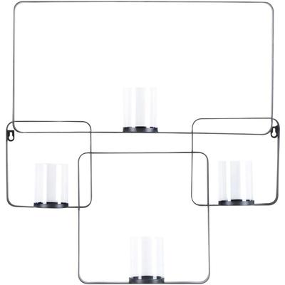 Wandkerzenhalter Schwarz Metall 65 cm Geometrisch mit 4 Glaszylindern Industrie Design für