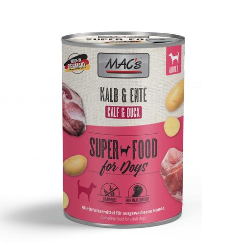 Sparpaket: 24x400g MAC's Adult Superfood Kalb & Ente Hundefutter nass