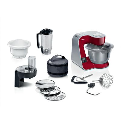 BOSCH Küchenmaschine "Serie 4 MUM5X734, integr. Waage, Durchlaufschnitzler, Mixer, rot", rot, B:28cm H:28,2cm T:27,1cm, Küchenmaschinen, 2 Schüsseln, 3 Scheiben, Knethaken/Rühr-/Schlagbesen, spülmasch.fest