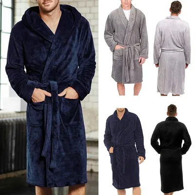 Mode Männer Winter Roben Warme Verlängert Plüsch Schal Bademantel Hause Nachtwäsche Robe Mantel Image
