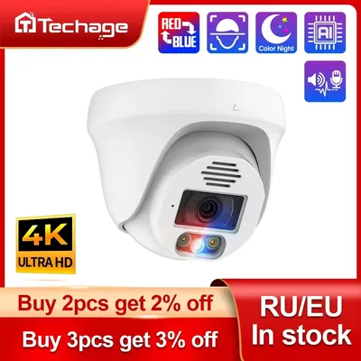 Techage H.265 8MP 5MP 4K POE Camera Face Detection Smart AI Two-way Audio Indoor Dome Camera For Surveillance System CCTV Video