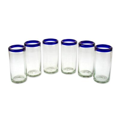 Cobalt Classics,'Unique Handblown Glass Blue Rim Highball Tumbler'