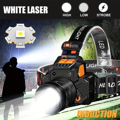 TEMU 1pc Led Headlamp, Sensor, 3modes Adjustable Headlight Flashlight, Usb-c Headlamp With Side Lights The For Construction Site Decoration