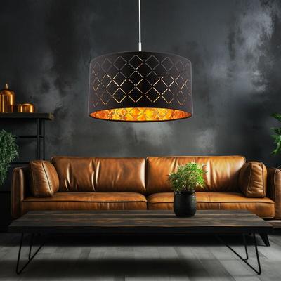Globo - Pendellampe Hängelampe schwarz Esstisch modern Wohnzimmerleuchte, Textil Schirm rund, Image
