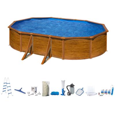 Ovalpool MY POOL BWT, braun, B:375cm H:132cm L:610cm, Schwimmbecken, in moderner Holzoptik, Höhe 132 cm, verschiedene Größen Image