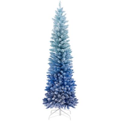 Costway 6 Feet Blue Gradient Snow Flocked Artificial Christmas Tree-Blue