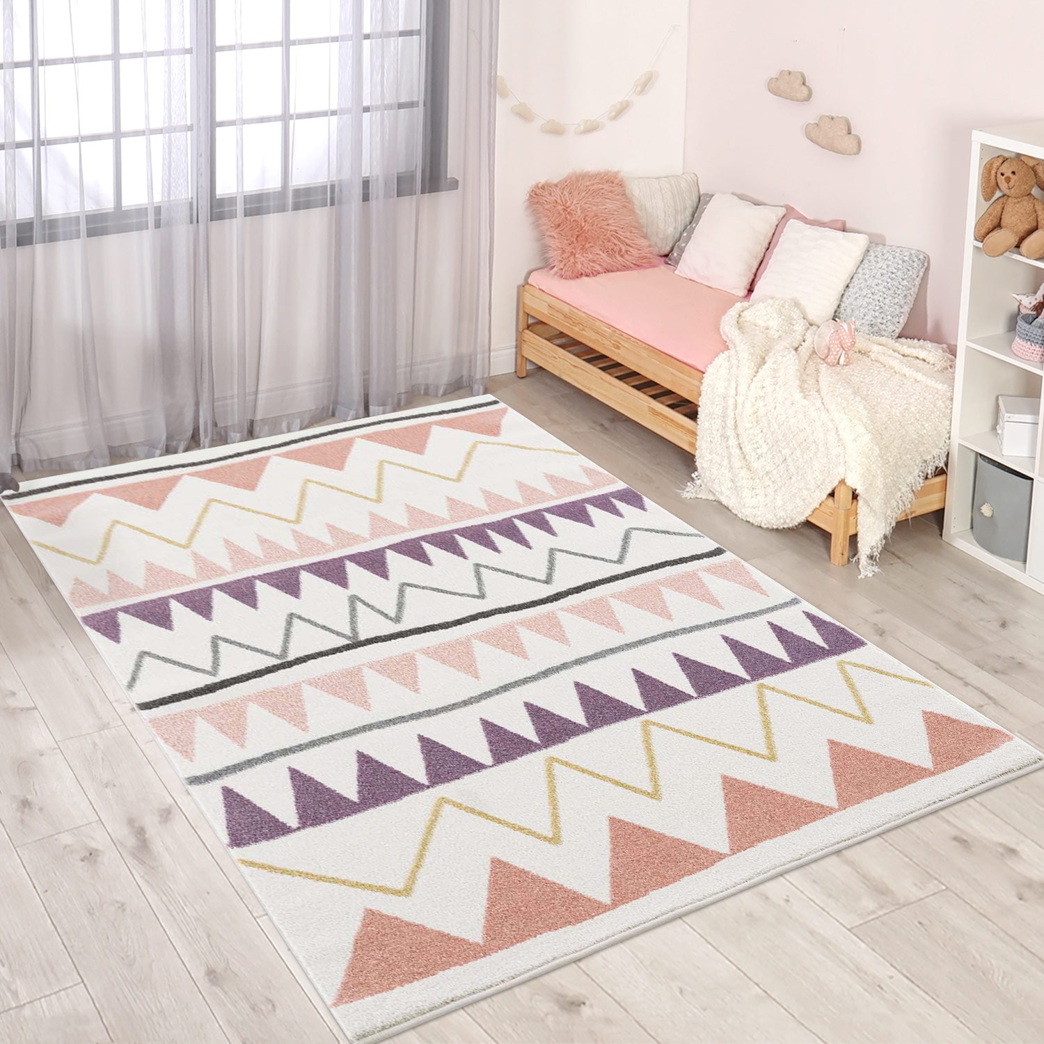 Kinderteppich CARPET CITY "Anime9382", beige (creme), B:120cm H:11mm L:160cm, Polypropylen (PP), Teppiche, Spielteppich, Spielteppich, Zickzack, Weicher Flor, Pflegeleicht, Kinderzimmer Image