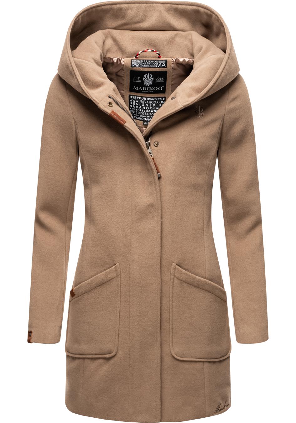 Wintermantel MARIKOO "Maikoo", Damen, Gr. XL(42), grau (taupe), Oberstoff: 90% Polyacryl, 8% Viskose, 2% Elasthan, Futter: 100% Polyester, Ärmelfutter: 100% Polyester, Modisch, tailliert Po-bedeckend, Ärmel ohne Ärmelschlitz normaler Saum, Mäntel,... Image