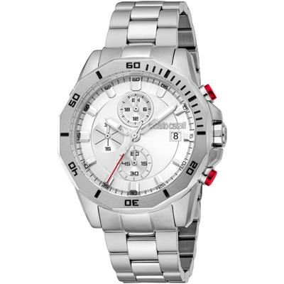 Chronograph ROBERTO CAVALLI "Uomo Sport III", silber (silberfarben, silberfarben), Armbanduhren, Herren, Quarzuhr, Armbanduhr, Herrenuhr, Edelstahlarmband, analog, Tag Image