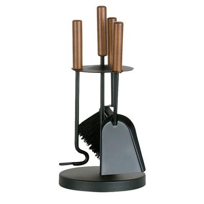 Kamingarnitur FIREFIX "Kaminbesteck klein rund mit dunklen Holzgriffen, beschichtet, schwarz", schwarz, B:18,5cm H:42cm L:18,5cm, Stahl, Reinigungs-Sets, 4-teilig Image