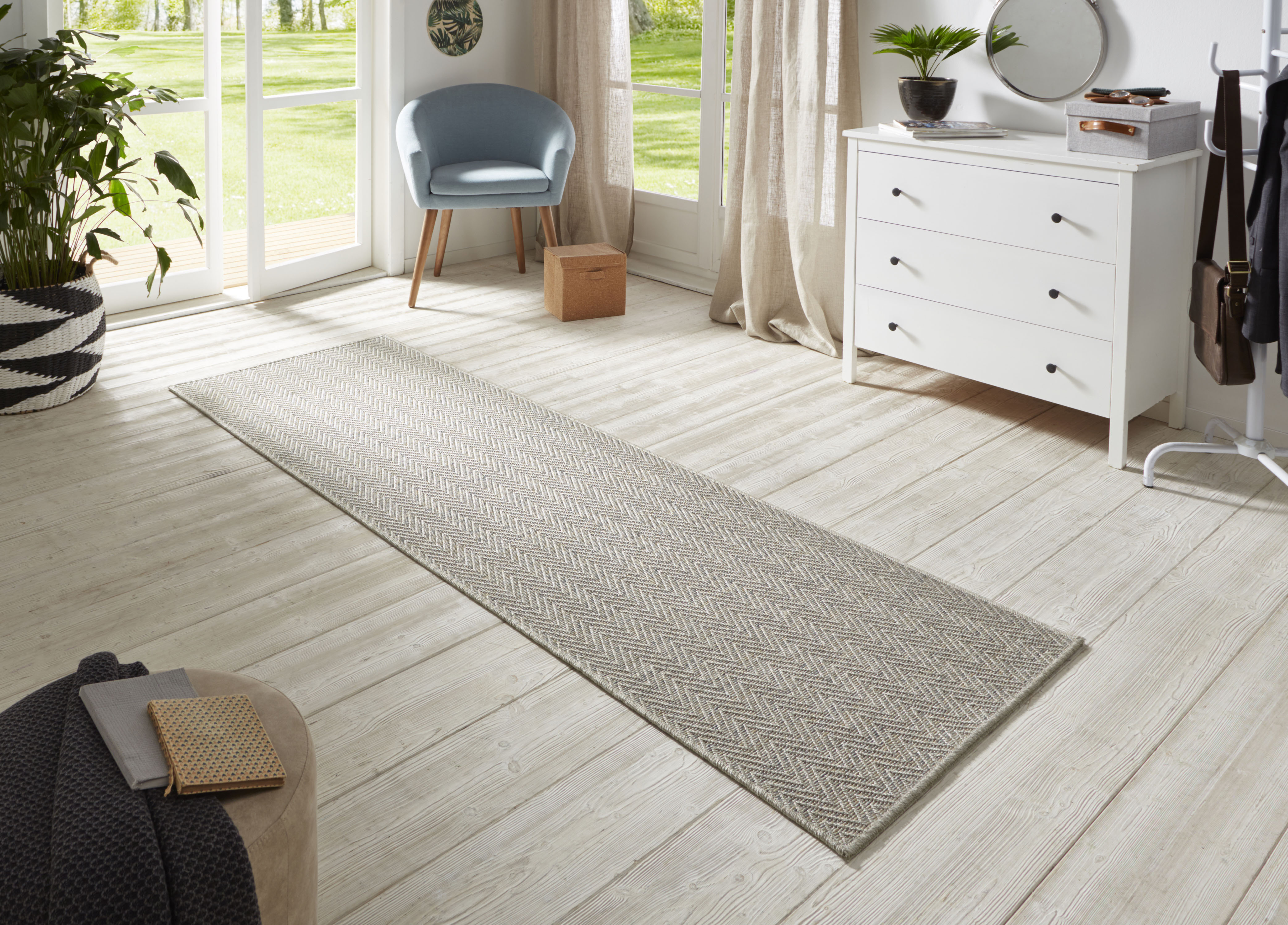 Läufer HANSE HOME "Nature 500" Gr. 12, grau (multi, grau), B:80cm H:5mm L:350cm, Polypropylen (PP), Teppiche, Flachgewebe, In- & Outdoor, Rutschfest, Flur, Küche, Garten, Terrasse Image