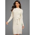 Strickkleid LAURA SCOTT, Damen, Gr. 44, N-Gr, beige (sand, melange), Strick, Obermaterial: 50% Viskose, 26% Polyamid, 24% Polyester, clean, unifarben, feminin, figurbetont mini, hoch geschlossener Ausschnitt, Langarm Raglanärmel mit Schlitz,...
