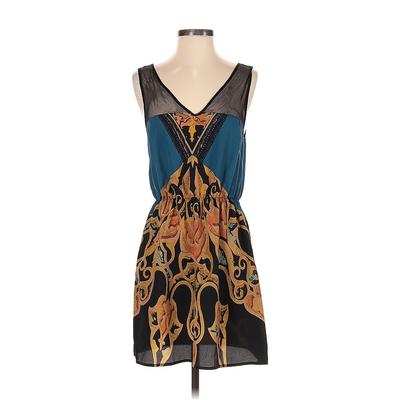 Cocktail Dress V Neck Sleeveless: Blue Graphic Dresses - Women's Size Small