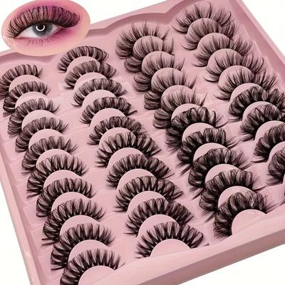 TEMU 20 Pairs Of Cat Eye Fluffy False Eyelashes Black False Eyelashes Exaggerated Eyelashes, Fluffy And Eye Makeup