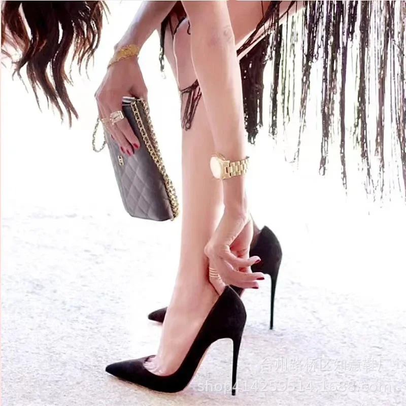 Women's Shoes Concise Flock High Heels Women Pumps Pointed Toe Classic Red Gray Ladies Wedding Shoes Office Big Size 34-43