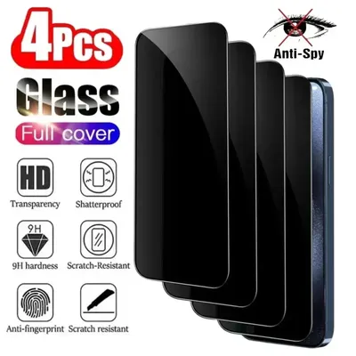 4PCS Privacy Screen Protector For iPhone 14 Pro Max 14 Plus Anti-Spy Glass For iPhone 13 15 12 11