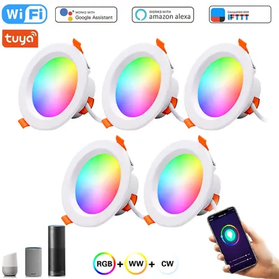 Tuya WiFi Smart LED Downlight 5W 7W 9W 15W RGB Dimming LED Ceiling Recessed Spot Light 110V 220V Work With Alexa Google Home