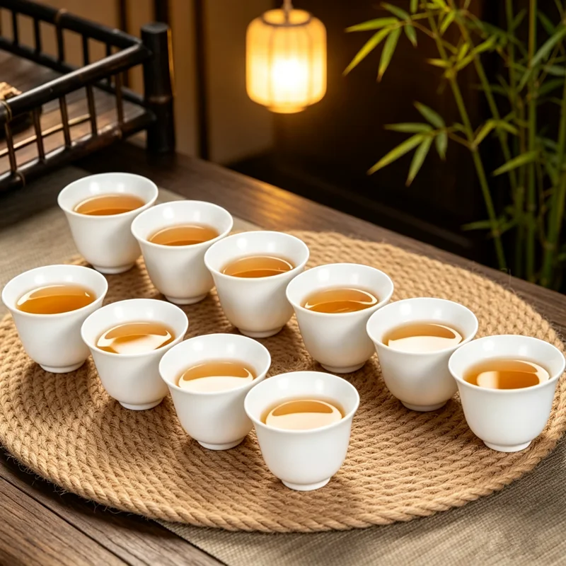 10Pcs Dehua High White Porcelain Tea Cup Set Pure White Ceramic Tea Cup Household Handmade Kungfu Teaset